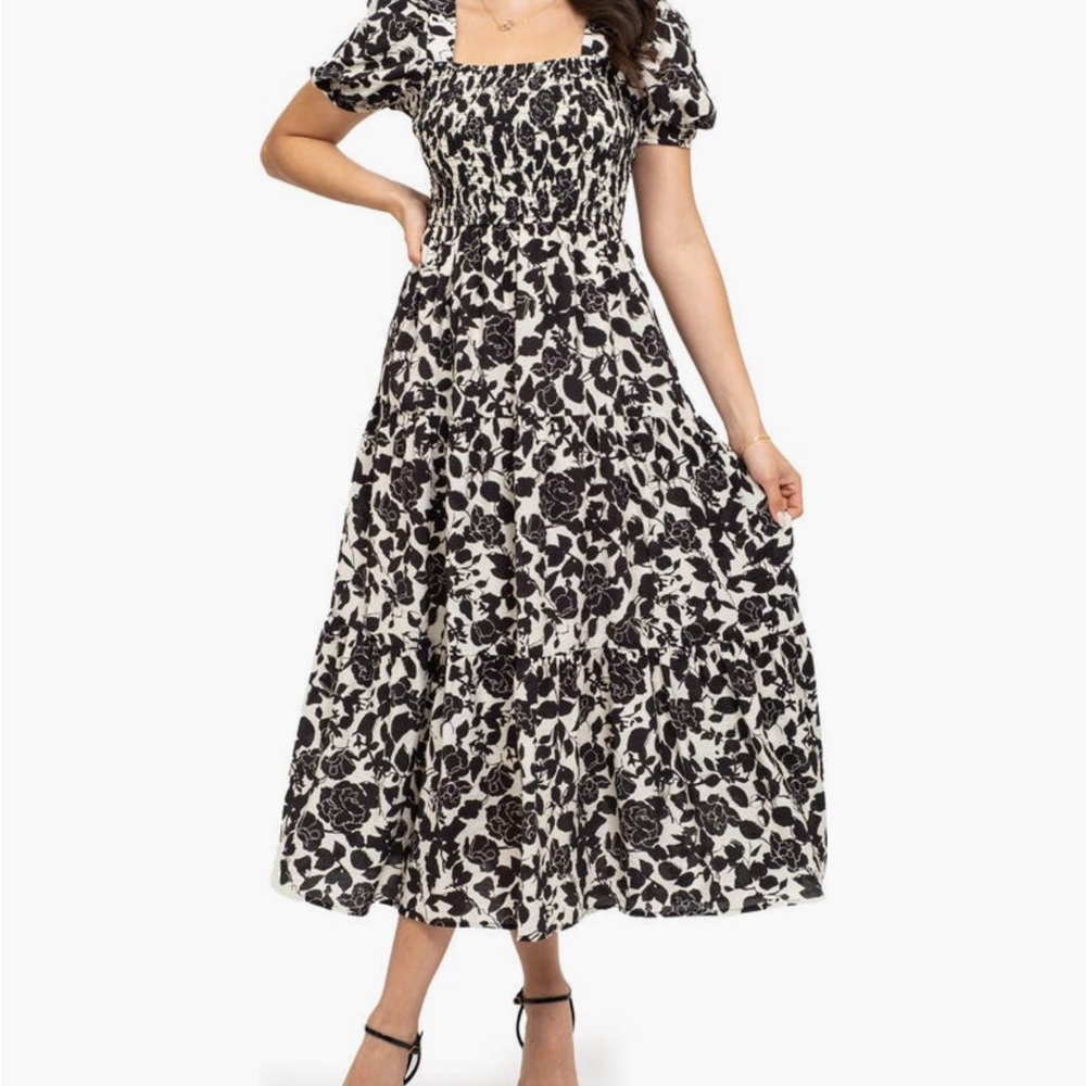 NWOT August Sky Floral Puff Sleeve Midi Dress Large